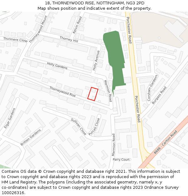 18, THORNEYWOOD RISE, NOTTINGHAM, NG3 2PD: Location map and indicative extent of plot