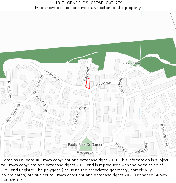 18, THORNFIELDS, CREWE, CW1 4TY: Location map and indicative extent of plot