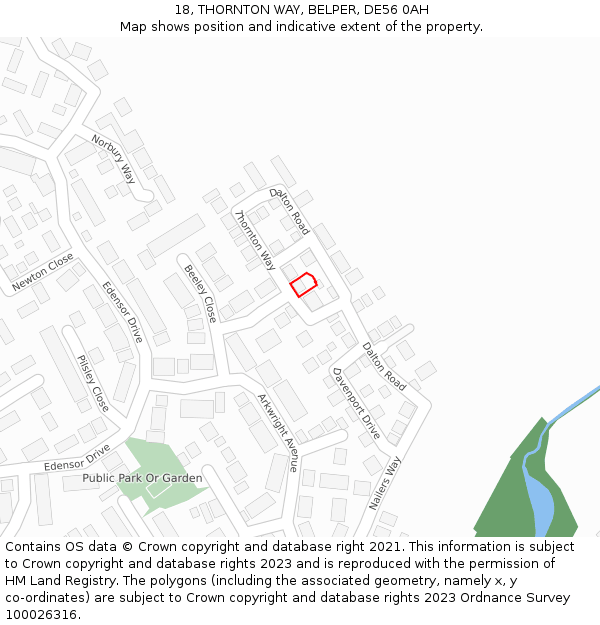 18, THORNTON WAY, BELPER, DE56 0AH: Location map and indicative extent of plot