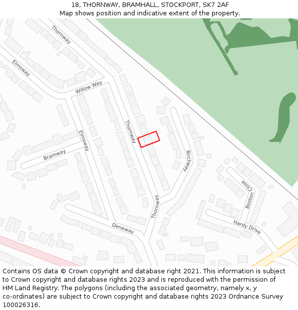 18, THORNWAY, BRAMHALL, STOCKPORT, SK7 2AF: Location map and indicative extent of plot