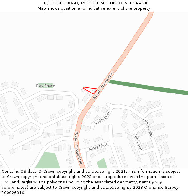 18, THORPE ROAD, TATTERSHALL, LINCOLN, LN4 4NX: Location map and indicative extent of plot