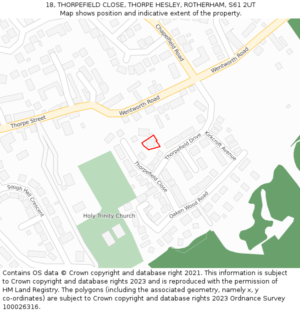 18, THORPEFIELD CLOSE, THORPE HESLEY, ROTHERHAM, S61 2UT: Location map and indicative extent of plot