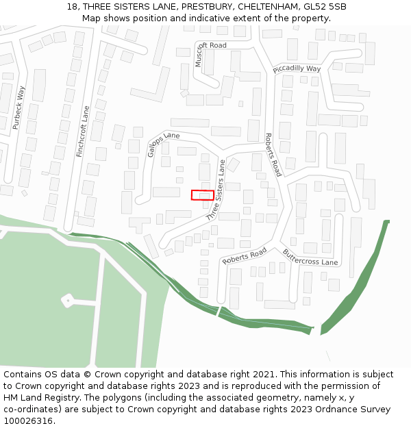 18, THREE SISTERS LANE, PRESTBURY, CHELTENHAM, GL52 5SB: Location map and indicative extent of plot