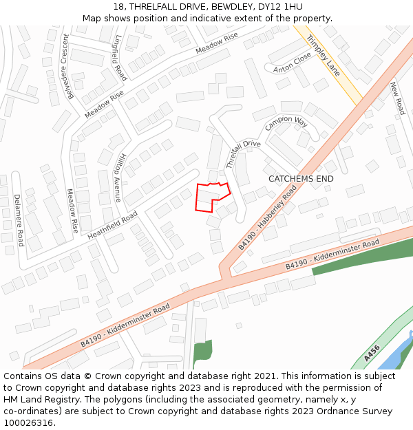 18, THRELFALL DRIVE, BEWDLEY, DY12 1HU: Location map and indicative extent of plot