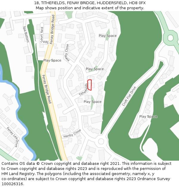 18, TITHEFIELDS, FENAY BRIDGE, HUDDERSFIELD, HD8 0FX: Location map and indicative extent of plot