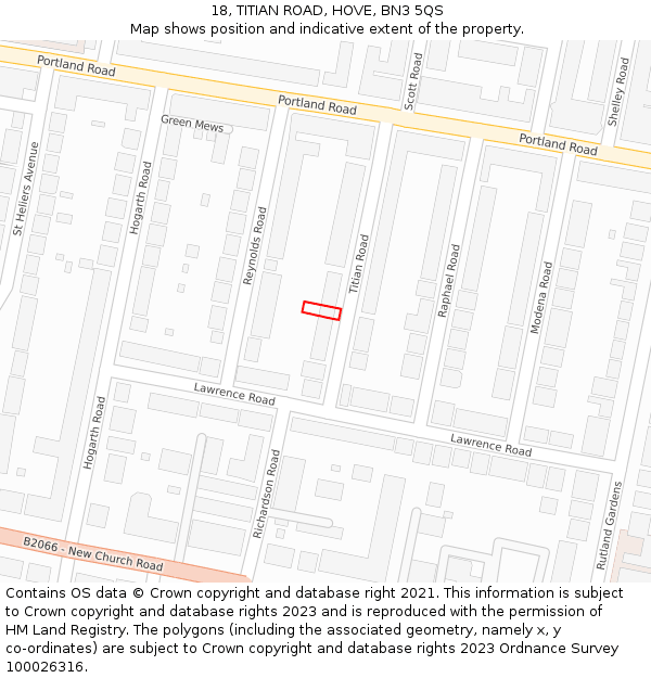 18, TITIAN ROAD, HOVE, BN3 5QS: Location map and indicative extent of plot