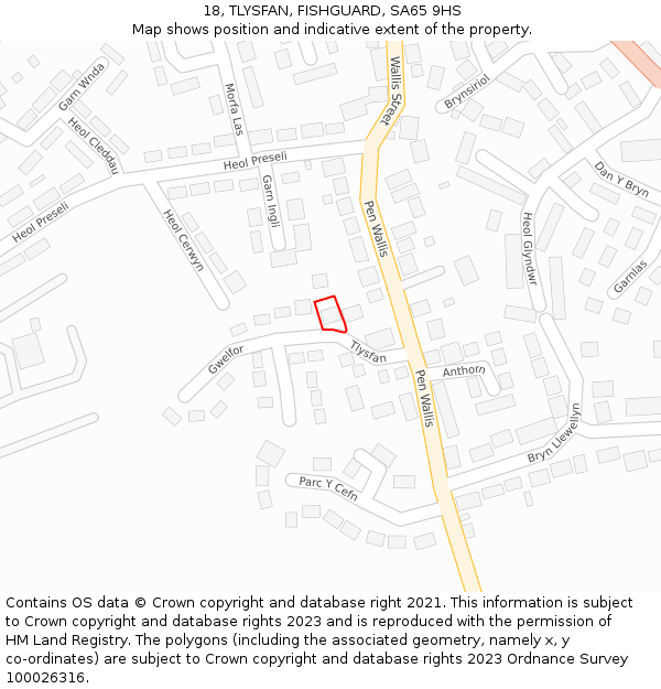 18, TLYSFAN, FISHGUARD, SA65 9HS: Location map and indicative extent of plot
