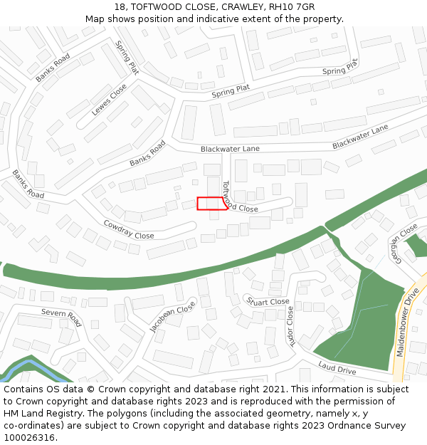 18, TOFTWOOD CLOSE, CRAWLEY, RH10 7GR: Location map and indicative extent of plot