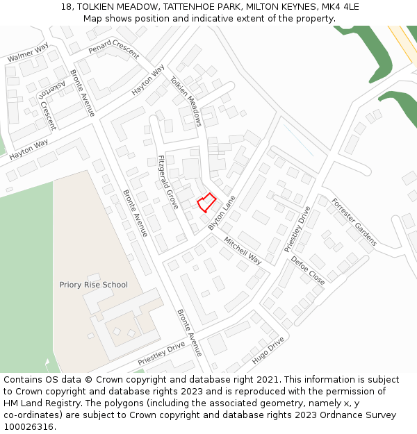 18, TOLKIEN MEADOW, TATTENHOE PARK, MILTON KEYNES, MK4 4LE: Location map and indicative extent of plot