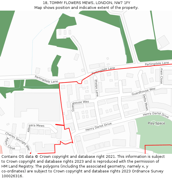 18, TOMMY FLOWERS MEWS, LONDON, NW7 1FY: Location map and indicative extent of plot