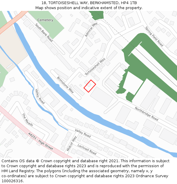 18, TORTOISESHELL WAY, BERKHAMSTED, HP4 1TB: Location map and indicative extent of plot