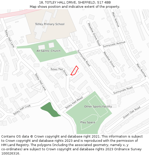 18, TOTLEY HALL DRIVE, SHEFFIELD, S17 4BB: Location map and indicative extent of plot