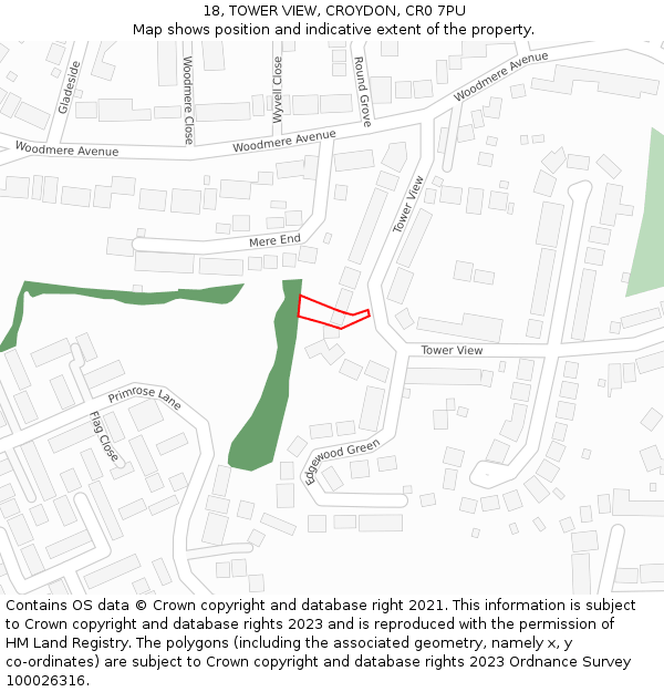 18, TOWER VIEW, CROYDON, CR0 7PU: Location map and indicative extent of plot
