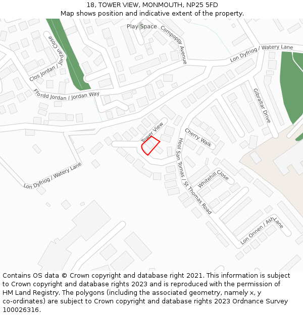 18, TOWER VIEW, MONMOUTH, NP25 5FD: Location map and indicative extent of plot