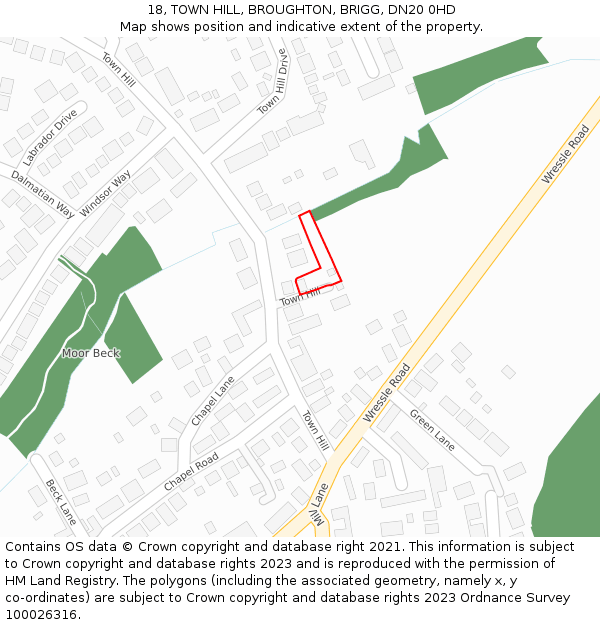 18, TOWN HILL, BROUGHTON, BRIGG, DN20 0HD: Location map and indicative extent of plot