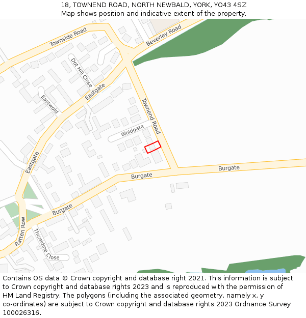 18, TOWNEND ROAD, NORTH NEWBALD, YORK, YO43 4SZ: Location map and indicative extent of plot