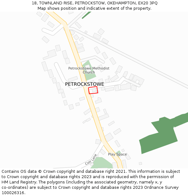 18, TOWNLAND RISE, PETROCKSTOW, OKEHAMPTON, EX20 3PQ: Location map and indicative extent of plot