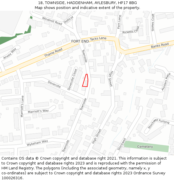 18, TOWNSIDE, HADDENHAM, AYLESBURY, HP17 8BG: Location map and indicative extent of plot