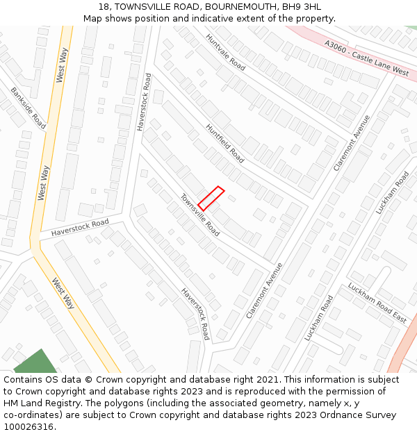 18, TOWNSVILLE ROAD, BOURNEMOUTH, BH9 3HL: Location map and indicative extent of plot