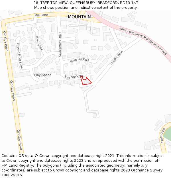 18, TREE TOP VIEW, QUEENSBURY, BRADFORD, BD13 1NT: Location map and indicative extent of plot
