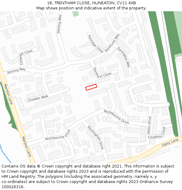 18, TRENTHAM CLOSE, NUNEATON, CV11 4XB: Location map and indicative extent of plot