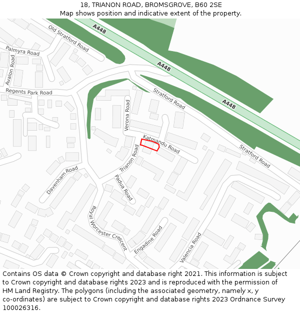 18, TRIANON ROAD, BROMSGROVE, B60 2SE: Location map and indicative extent of plot