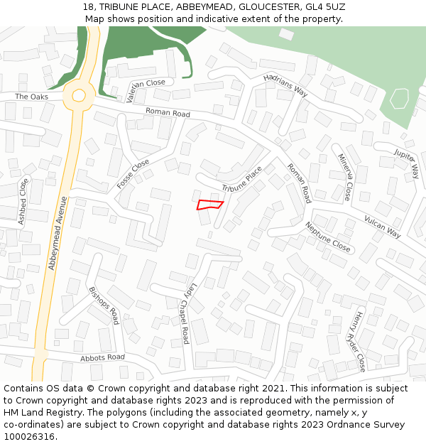 18, TRIBUNE PLACE, ABBEYMEAD, GLOUCESTER, GL4 5UZ: Location map and indicative extent of plot
