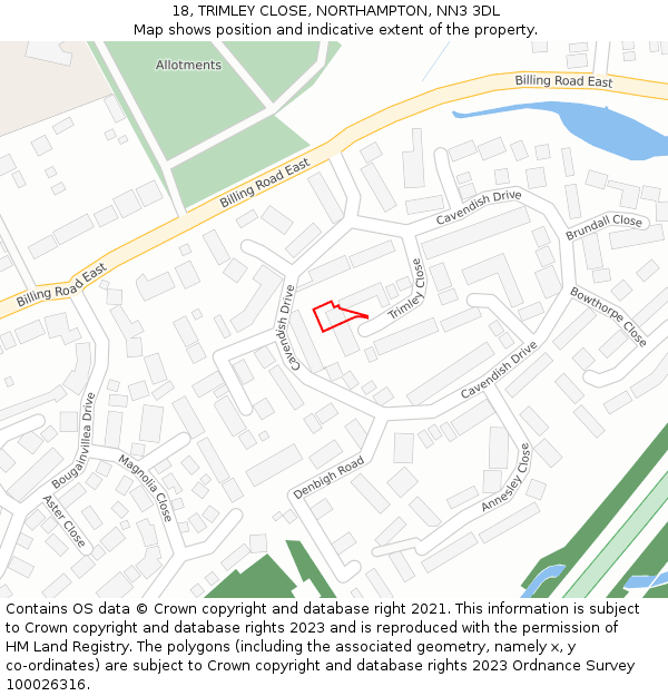 18, TRIMLEY CLOSE, NORTHAMPTON, NN3 3DL: Location map and indicative extent of plot