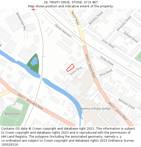 18, TRINITY DRIVE, STONE, ST15 8ET: Location map and indicative extent of plot