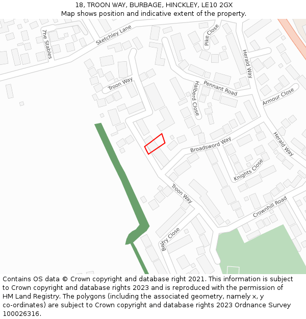 18, TROON WAY, BURBAGE, HINCKLEY, LE10 2GX: Location map and indicative extent of plot