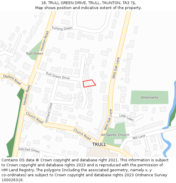 18, TRULL GREEN DRIVE, TRULL, TAUNTON, TA3 7JL: Location map and indicative extent of plot