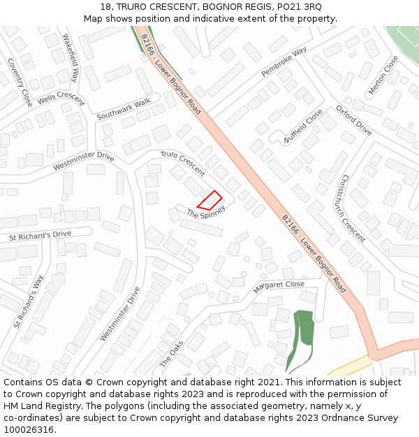 18, TRURO CRESCENT, BOGNOR REGIS, PO21 3RQ: Location map and indicative extent of plot