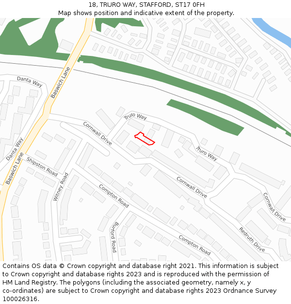 18, TRURO WAY, STAFFORD, ST17 0FH: Location map and indicative extent of plot