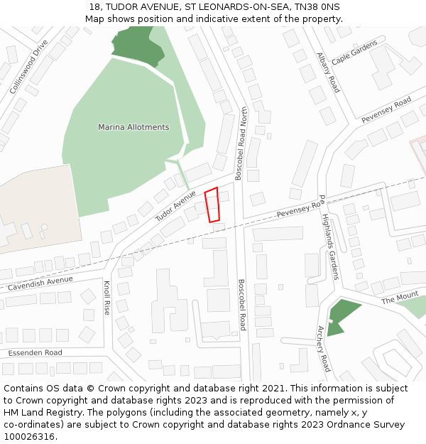 18, TUDOR AVENUE, ST LEONARDS-ON-SEA, TN38 0NS: Location map and indicative extent of plot