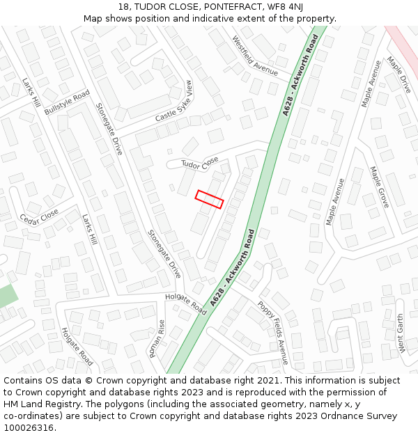 18, TUDOR CLOSE, PONTEFRACT, WF8 4NJ: Location map and indicative extent of plot