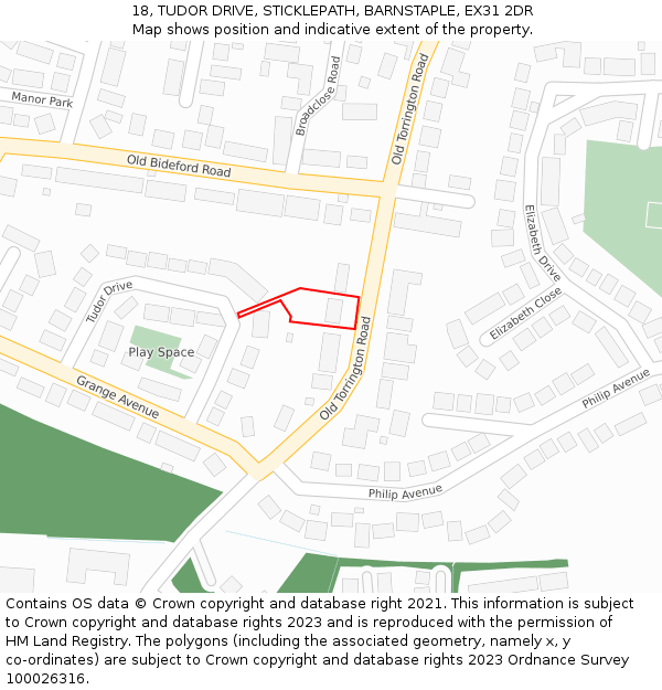 18, TUDOR DRIVE, STICKLEPATH, BARNSTAPLE, EX31 2DR: Location map and indicative extent of plot