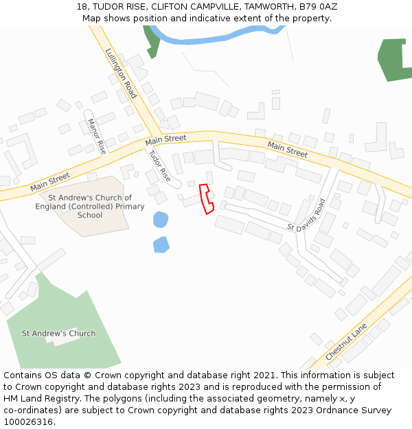 18, TUDOR RISE, CLIFTON CAMPVILLE, TAMWORTH, B79 0AZ: Location map and indicative extent of plot