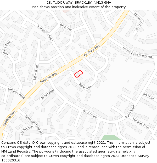 18, TUDOR WAY, BRACKLEY, NN13 6NH: Location map and indicative extent of plot