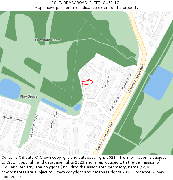 18, TURBARY ROAD, FLEET, GU51 1GH: Location map and indicative extent of plot