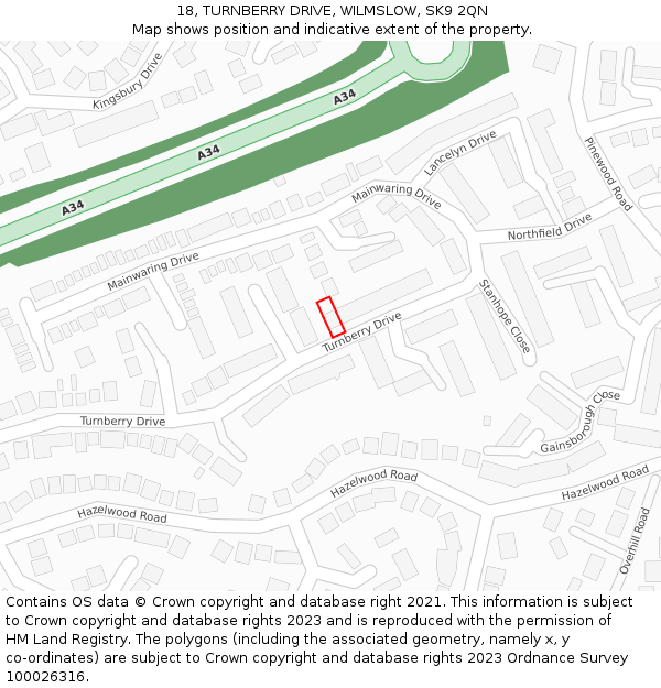 18, TURNBERRY DRIVE, WILMSLOW, SK9 2QN: Location map and indicative extent of plot