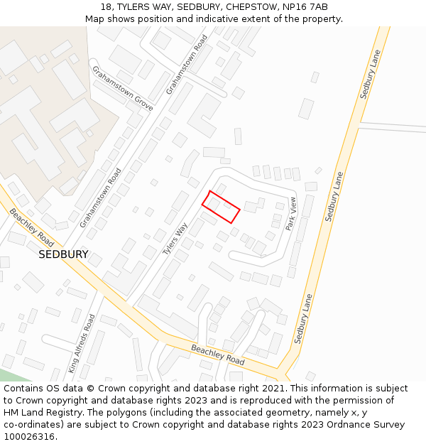 18, TYLERS WAY, SEDBURY, CHEPSTOW, NP16 7AB: Location map and indicative extent of plot