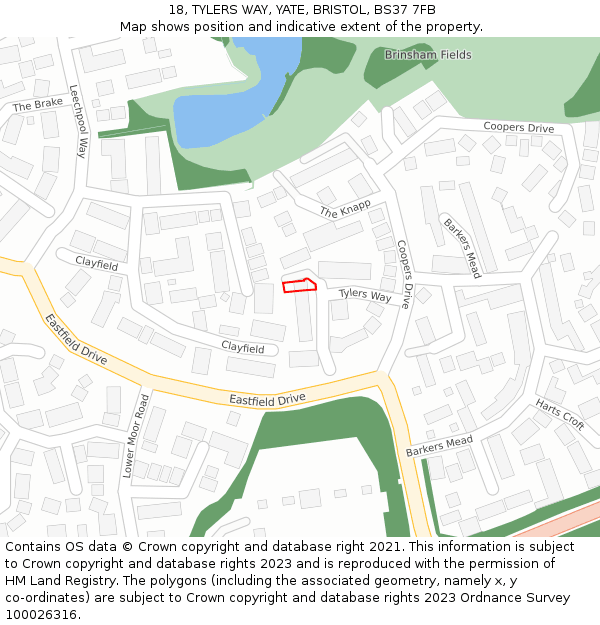 18, TYLERS WAY, YATE, BRISTOL, BS37 7FB: Location map and indicative extent of plot