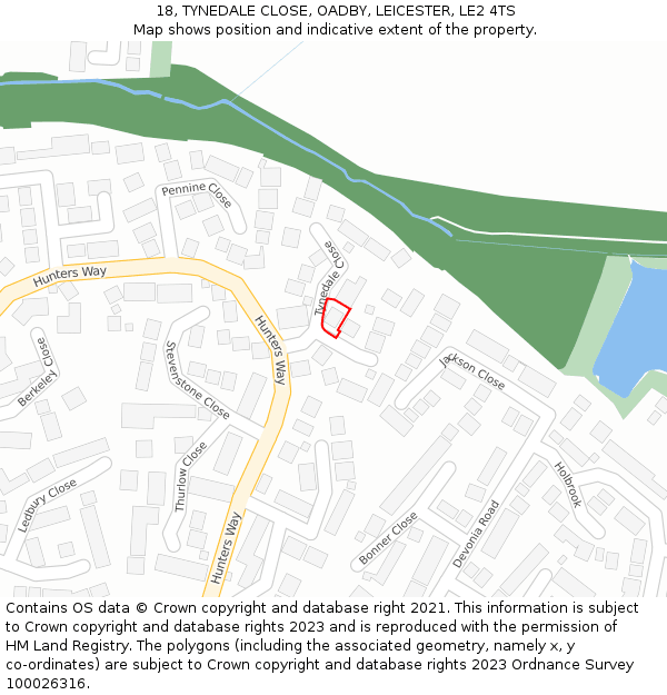 18, TYNEDALE CLOSE, OADBY, LEICESTER, LE2 4TS: Location map and indicative extent of plot