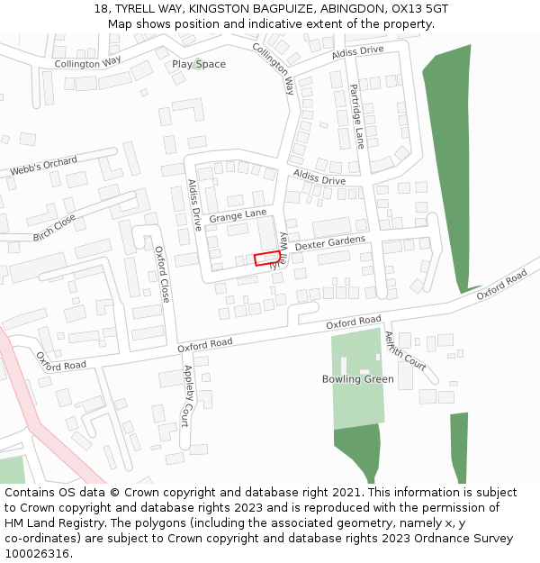 18, TYRELL WAY, KINGSTON BAGPUIZE, ABINGDON, OX13 5GT: Location map and indicative extent of plot