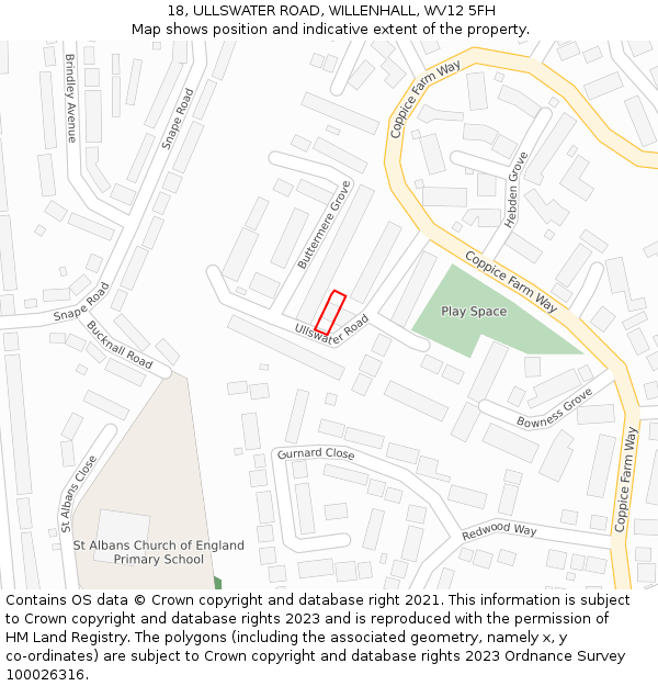 18, ULLSWATER ROAD, WILLENHALL, WV12 5FH: Location map and indicative extent of plot