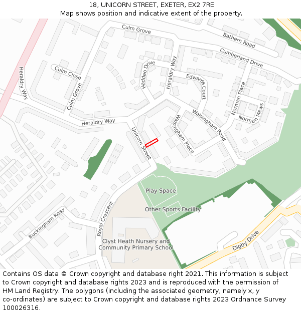 18, UNICORN STREET, EXETER, EX2 7RE: Location map and indicative extent of plot