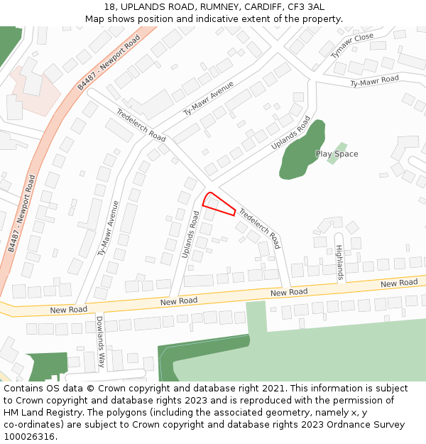 18, UPLANDS ROAD, RUMNEY, CARDIFF, CF3 3AL: Location map and indicative extent of plot