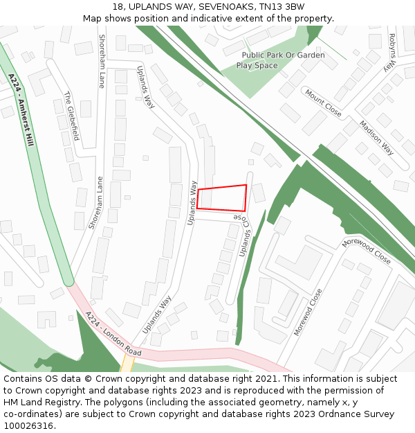 18, UPLANDS WAY, SEVENOAKS, TN13 3BW: Location map and indicative extent of plot