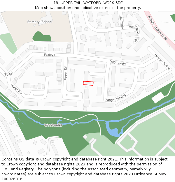 18, UPPER TAIL, WATFORD, WD19 5DF: Location map and indicative extent of plot