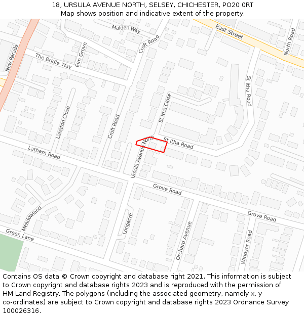 18, URSULA AVENUE NORTH, SELSEY, CHICHESTER, PO20 0RT: Location map and indicative extent of plot